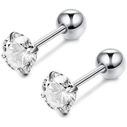 Sllaiss 2Pcs 18G S925 Sterling Silver Stud Earrings For Women Girls CZ Cartilage Tragus Helix Earring Studs Piercing Jewelry 3-6MM