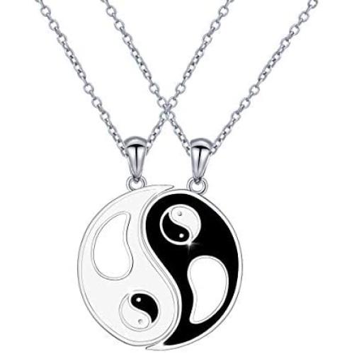 S925 Sterling Silver Best Friend Necklaces Heart 2 Piece Gifts Women Teen Girls Friendship BFF Pendant Necklace Set