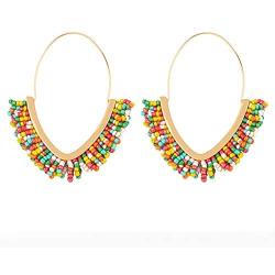 Wollet V-shaped Beaded Earrings Statement Beaded Drop Fringe Earrings, Boho Handmade Bead Tassel Earrings Jewelry Gift for Women Girls