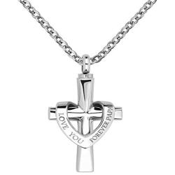 YSAHan I Love You Forever Cross Urn Necklace Ashes Stainless Steel Cremation Keepsake Jewelry for Dad Mom Son Papa Nana