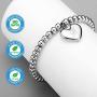 Jewelry Kingdom 1 Initial Bracelet for Women Girls A-Z Letters Alphabet Heart Charm Bead Ball Chain Stainless Steel 6mm 7'' Valentines Gifts