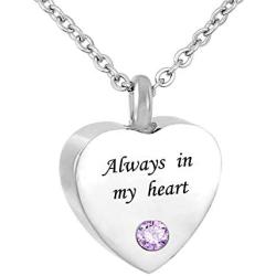 Casa De Novia Heart Cremation Urn Necklace for Ashes 12 Color Birthstone Memorial Keepsake Jewelry Engraved Always in my heart