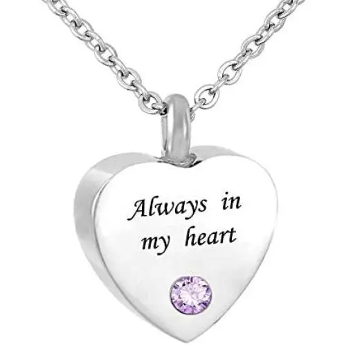 Casa De Novia Heart Cremation Urn Necklace for Ashes 12 Color Birthstone Memorial Keepsake Jewelry Engraved Always in my heart