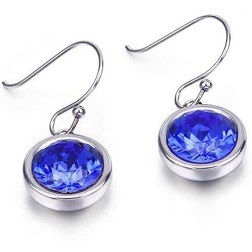 Stainless Steel Round Shape Cubic Zircon Dangle Drop Earrings
