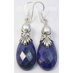 SilverStarJewel Solid Sterling Silver Navy Blue Lapis Lazuli Earrings 2.1'' Jewellery Gift