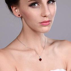 Gem Stone King 925 Sterling Silver Red Garnet Pendant Earrings Set For Women (3.68 Ct Heart Shape with 18 Inch Silver Chain)