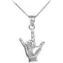 925 Sterling Silver I Love You Hand Sign Language Charm Pendant Necklace