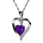 DEPHINI - Purple Heart Necklace - 925 Sterling Silver - CZ Crystal Pendant Birthstone - Fine Jewellery Love - 18 Premium Rhodium Plated Silver Chain - A Cubic Zirconia