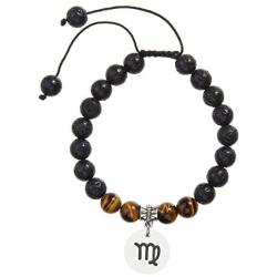 Meibai Handmade 8mm Lava Rock Tiger Eye Natural Stone Beads Bracelet with Constellation Zodiac Sign Charm Adjustable Size