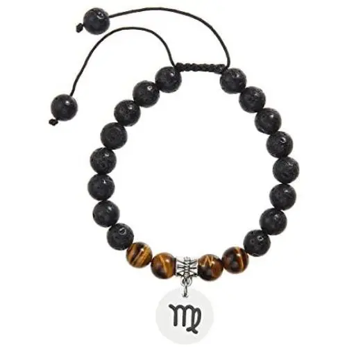 Meibai Handmade 8mm Lava Rock Tiger Eye Natural Stone Beads Bracelet with Constellation Zodiac Sign Charm Adjustable Size Meibai Handmade 8mm Lava Rock Tiger Eye Natural Stone Beads Bracelet with Constellation Zodiac Sign Charm Adjustable Size