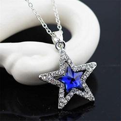 AILUOR Five-Pointed Star Sapphire Crystal Pendant Necklace, Fashion Silver Crystal Hollow Star Jewelry for Women Girl