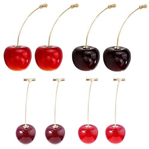 4 Pairs 3D Lifelike Red Cherry Dangle Drop Earrings Creative Assorted Cute Fruits Earring Charm Sweet Jewelry Set for Women Girls Kids