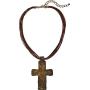 M&F Western Womens Multi Leather w/Large Patina Cross Necklace/Earrings Set
