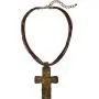 M&F Western Womens Multi Leather w/Large Patina Cross Necklace/Earrings Set