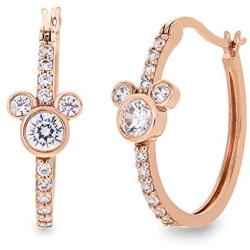 Disney Jewelry for Women Mickey or Minnie Mouse Sterling Silver Cubic Zirconia Hoop Earrings