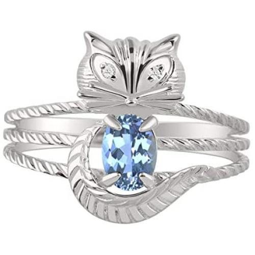 RYLOS Rings for Women Sterling Silver CAT Ring 7X5MM Oval Gemstone & Diamonds Birthstone Jewelry for Women Sterling Silver Rings for Women Diamond Rings for Women Size 5,6,7,8,9,10,11,12,13