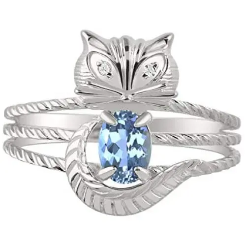 RYLOS Rings for Women Sterling Silver CAT Ring 7X5MM Oval Gemstone & Diamonds Birthstone Jewelry for Women Sterling Silver Rings for Women Diamond Rings for Women Size 5,6,7,8,9,10,11,12,13