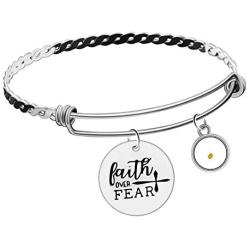 Charms Faith Over Fear Cross Bangles Mustard Seed Pendant Inspirational Stainless Expandable Wire Bracelets ZY023