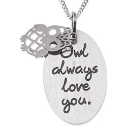 Joyful Sentiments Love Jewelry Stainless Steel Owl Always Love You Pendant with 18'' Necklace and 3'' Extender