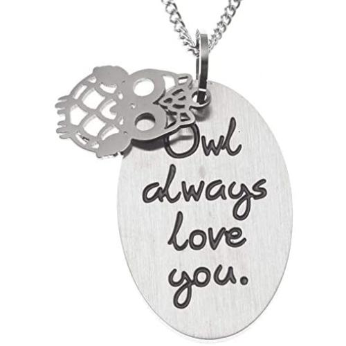 Joyful Sentiments Love Jewelry Stainless Steel Owl Always Love You Pendant with 18'' Necklace and 3'' Extender