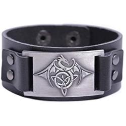 cooltime Black Wings Dragon Viking Mens Leather Bracelet Celtic Jewelry (Silver)