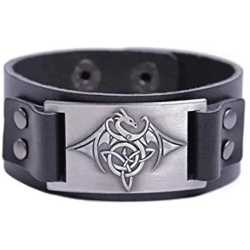 cooltime Black Wings Dragon Viking Mens Leather Bracelet Celtic Jewelry (Silver) cooltime Black Wings Dragon Viking Mens Leather Bracelet Celtic Jewelry (Silver)