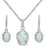 Sterling Silver Genuine or Synthetic Gemstone Oval Love Knot Leverback Earrings & Pendant Necklace Set