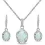 Sterling Silver Genuine or Synthetic Gemstone Oval Love Knot Leverback Earrings & Pendant Necklace Set