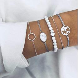 Beaded Bracelets for Women - Adjustable Charm Pendent Stack Bracelets For Women Girl Friendship Gift Rose Quartz Bracelet Links with Pearl Gold Plated