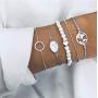 Beaded Bracelets for Women - Adjustable Charm Pendent Stack Bracelets For Women Girl Friendship Gift Rose Quartz Bracelet Links with Pearl Gold Plated