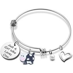 Funny Cow Gift Just A Girl Who Loves Cow Keychain Bracelet Cow Jewelry Cow Lover Gifts