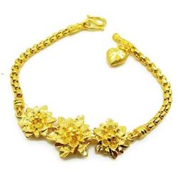Thai gold Jewelry Flowers Bracelet Drop Heart Link Bracelets, Chain Bracelet Bangle Thai Baht Yellow Gold Plated Jewelry Women, Costume Jewelry 7,7.5 Inch