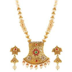 Efulgenz Indian Bollywood Traditional 14 K Gold Plated Crystal Kundan Pearl Beaded Wedding Temple Choker Necklace Earrings Jewelry Set