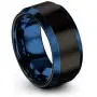 Chroma Color Collection Tungsten Carbide Wedding Band Ring 10mm for Men Women Green Red Blue Purple Black Gunmetal Copper Fuchsia Teal Interior with Blue Beveled Edge Brushed Polished