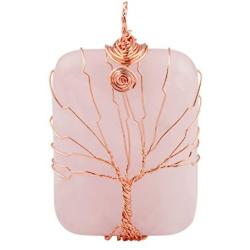SUNYIK Oblong Stone Tree of Life Pendant Necklace for Women Men, Handmade Copper Wire Wrapped Jewelry,Healing Chakra
