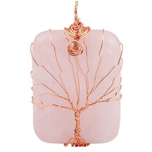 SUNYIK Oblong Stone Tree of Life Pendant Necklace for Women Men, Handmade Copper Wire Wrapped Jewelry,Healing Chakra
