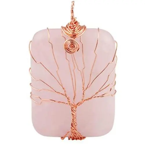 SUNYIK Oblong Stone Tree of Life Pendant Necklace for Women Men, Handmade Copper Wire Wrapped Jewelry,Healing Chakra