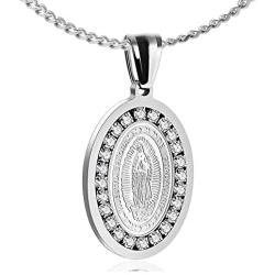 Heavstjer Fashion Stainless Steel Santa Maria Guadalupe Pendant Crystal Necklace,22inches Link Chain