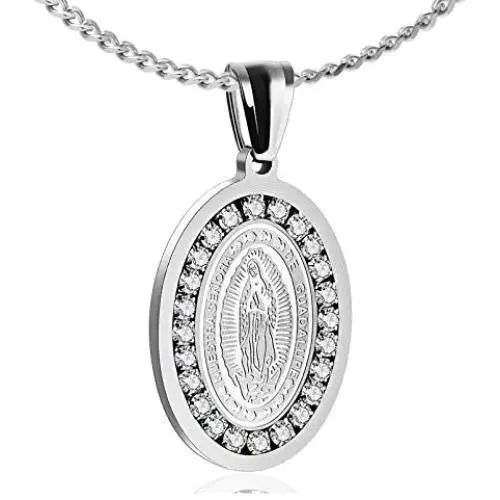 Heavstjer Fashion Stainless Steel Santa Maria Guadalupe Pendant Crystal Necklace,22inches Link Chain Heavstjer Fashion Stainless Steel Santa Maria Guadalupe Pendant Crystal Necklace,22inches Link Chain