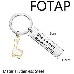 FOTAP Llama Gift She’s A Bad Mama Llama Keychain Mama Llama Jewelry Alpaca Gifts Animal Lover Gift