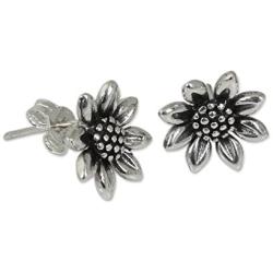 NOVICA .925 Sterling Silver Flower Stud Earrings Sunflower Love