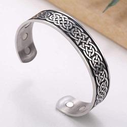 TEAMER Magnetic Therapy Bracelet Health Care Norse Irish Celtic Knot Viking Bangle Stainless Steel Antique Silver Black Pain Relief Cuff Bangle Best Gifts for Men