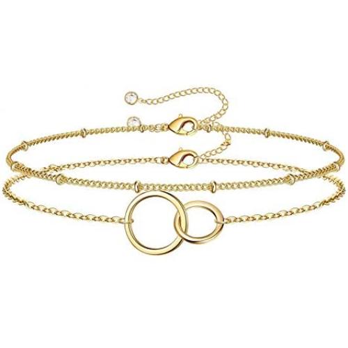 YBMYCM 14K Gold Plated Paperclip Dainty Simple Lightweight Chain Link Necklace Bracelet for Women Girls