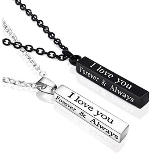 Matching Necklaces for Couples I Love You Stainless Steel Aesthetic Charms Goth Engraved Always I Love You Forever Couple Necklace Jewelry Or Boyfriend and Girlfriend Him and Her