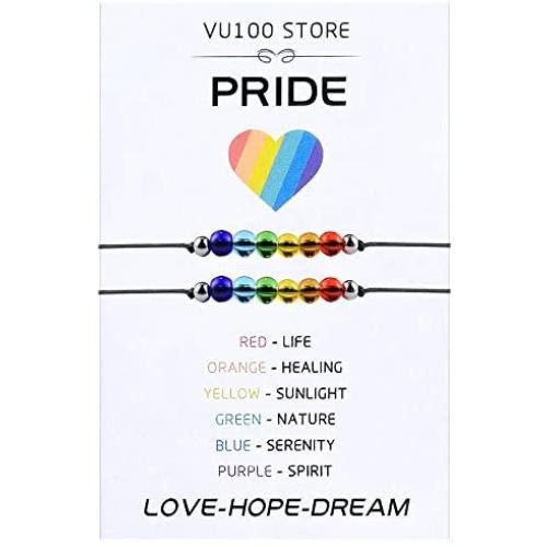 VU100 Gay Pride LGBT Rainbow Bracelets, Love is Love Braided String Relationship Bracelets for Women Girl Couple Lesbian Friends Daughter Jewelry Gifts