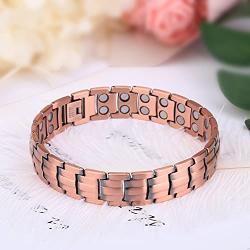 Gioieiieria Men Copper Bracelet Magnetic Therapy Bracelet for Relieve Arthritis Pain 99.9% Copper Bracelet with 3500 Gauss Strong Magnets 9'' Link Adjustable