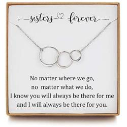 OFGOT7 Sister Necklaces from Sister Gifts - Sterling Silver Infinity Three Circles Necklace for Sisters, 3 Sister Gifts from Sister, Birthday Jewelry Friendship Gifts