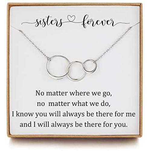 OFGOT7 Sister Necklaces from Sister Gifts - Sterling Silver Infinity Three Circles Necklace for Sisters, 3 Sister Gifts from Sister, Birthday Jewelry Friendship Gifts