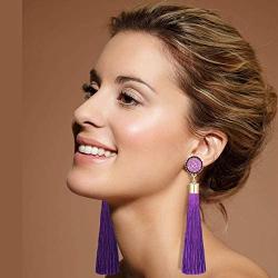 Zealmer Rose Flower Long Thread Tassel Drop Earrings for Women