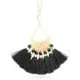 RIAH FASHION Bohemian Fringe Tassel Pendant Statement Necklace - Silky Strand Semi Circle Fan Thread, Pearl Turquoise Charm Delicate Long Chain RIAH FASHION Bohemian Fringe Tassel Pendant Statement Necklace - Silky Strand Semi Circle Fan Thread, Pearl Turquoise Charm Delicate Long Chain